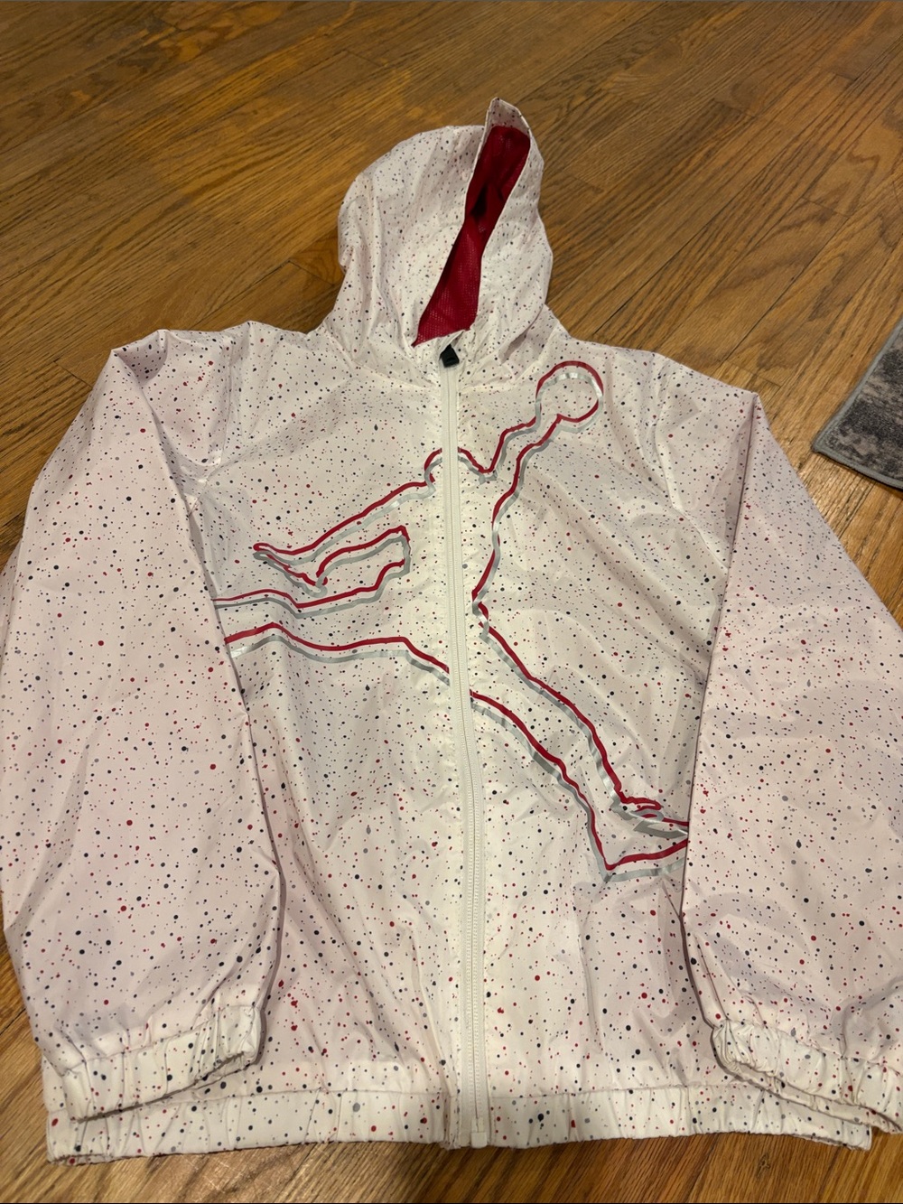 Jordan Windbreaker Boys M 10-12 White Red Speckle Jumpman Excellent Full Zip
